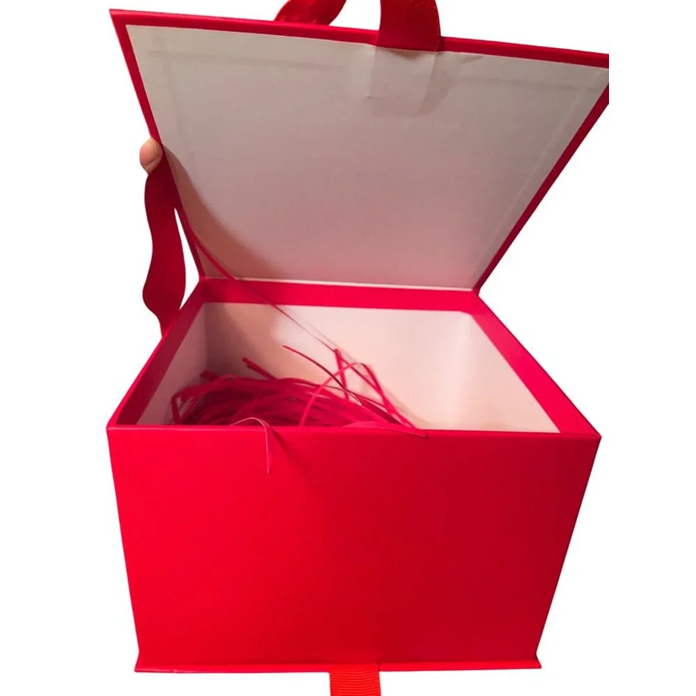 Hallmark Red Gift Box W/ Ribbon Lid Closure & Decorative Fill